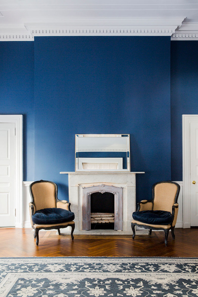 mantel decorating ideas for spring Blue and White and Yellow Living room