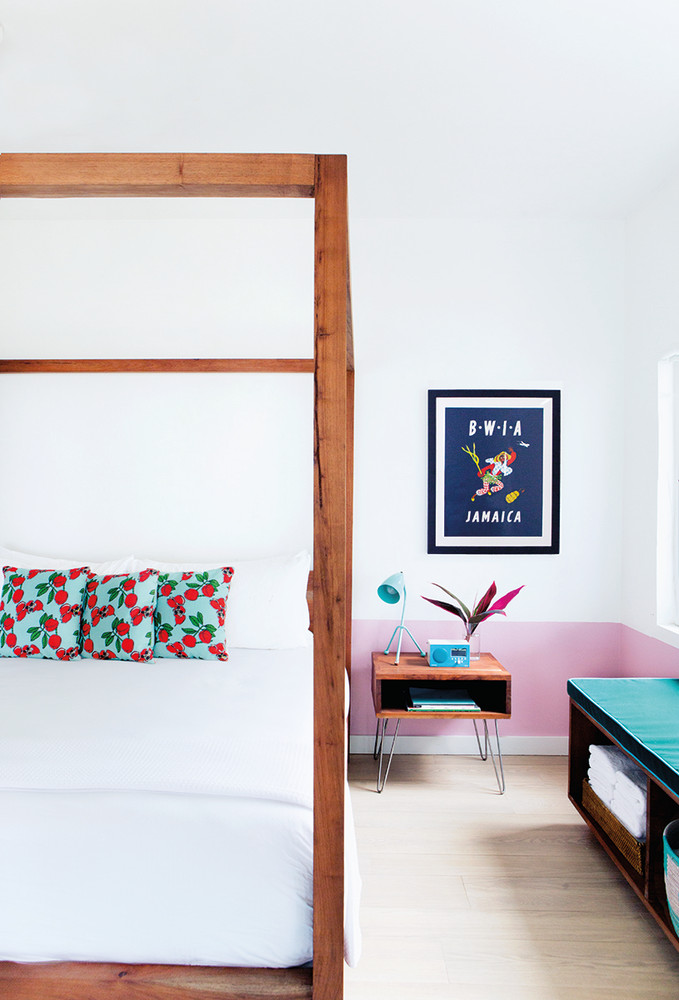 Pink and White and Wood Bedroom