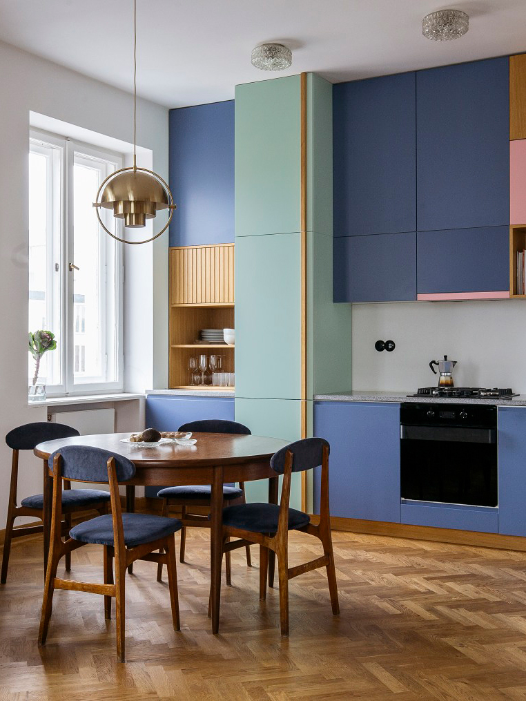 Blue and green kitchen