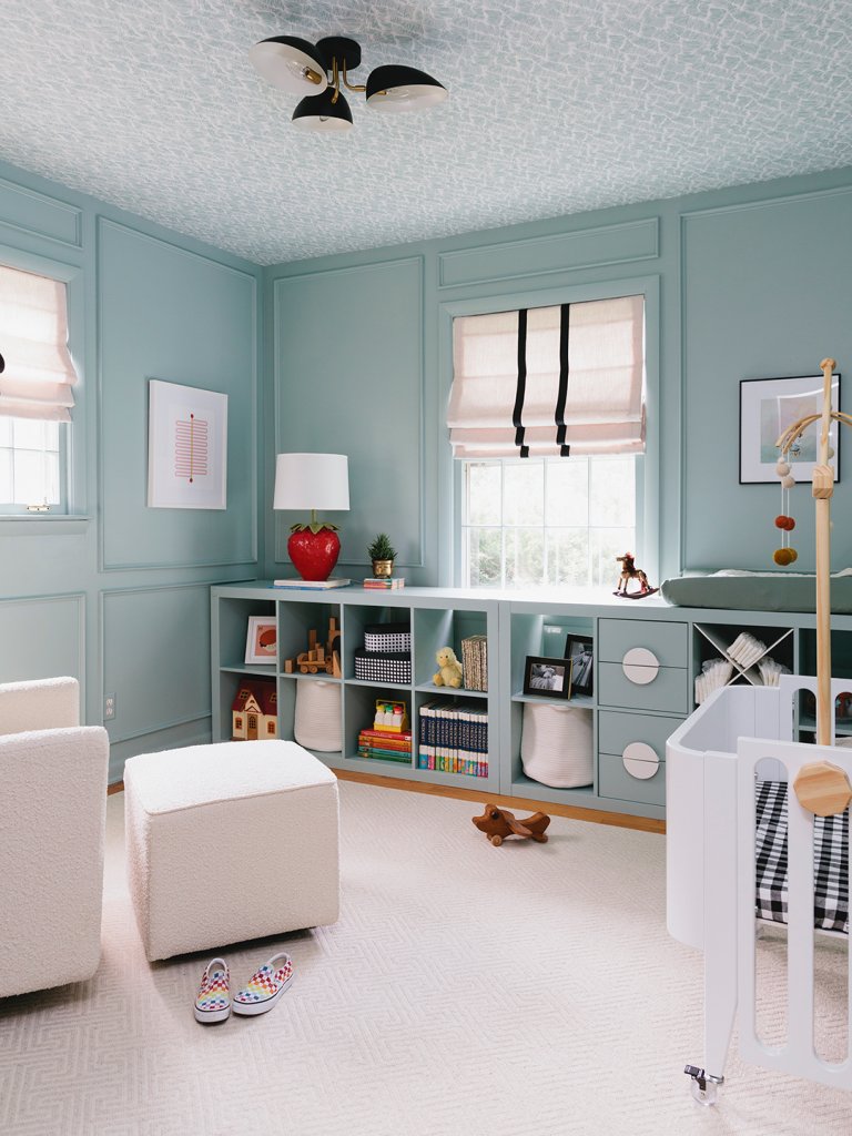 Light blue children's bedroom.