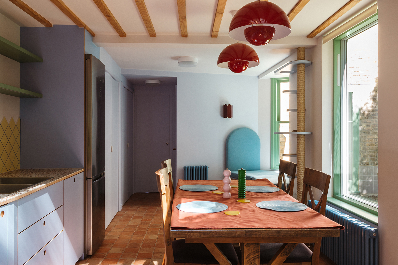 red lights over dining table